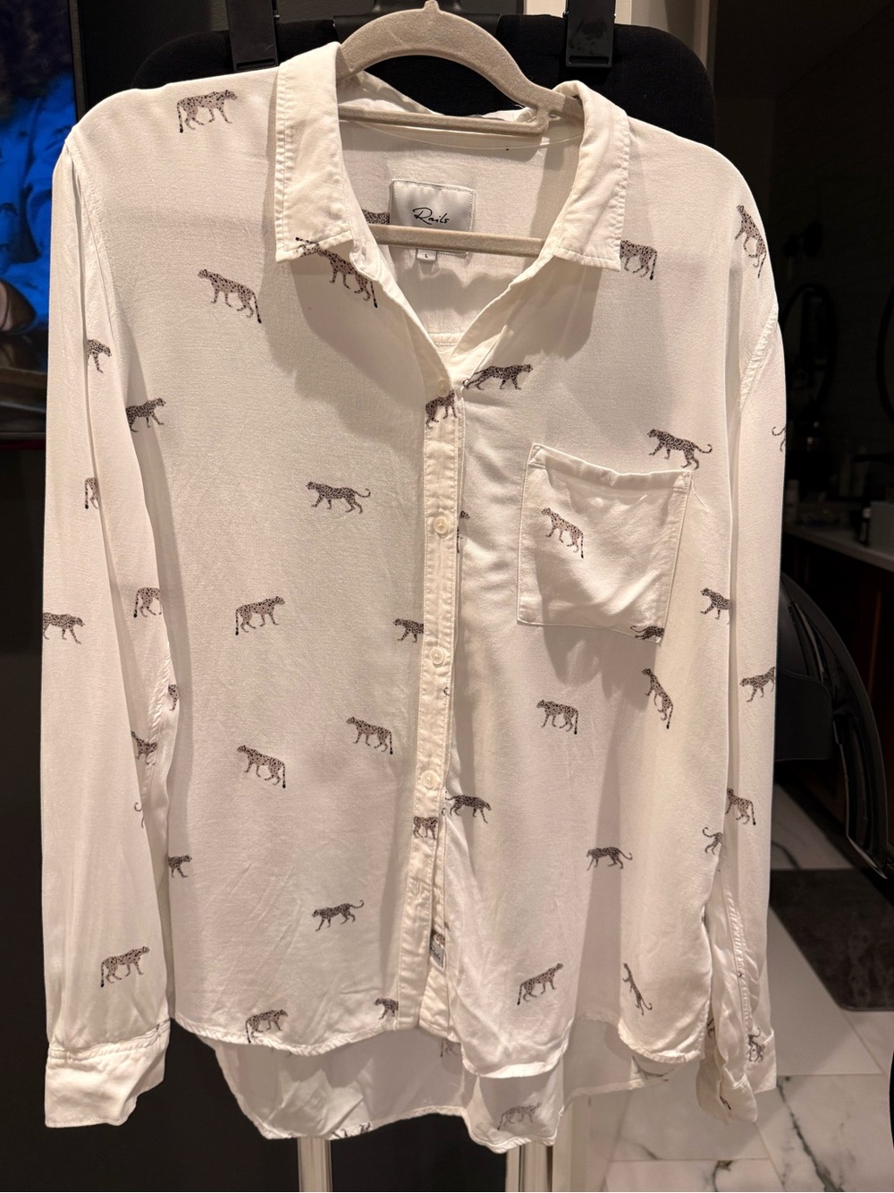 Women’s Rails White Button-Up Shirt with Leopard Print - Picture 2 of 2